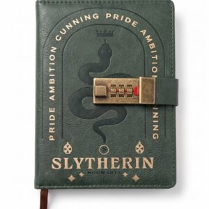 Leather Notebook With Lock - house slytherin